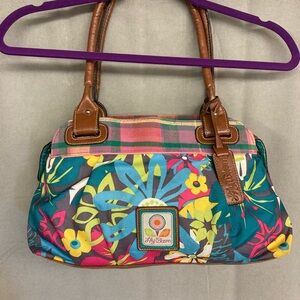 Lily Bloom Blue and Green Shoulder Bag with Tropical Print